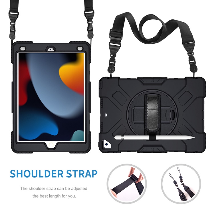 Kids Silicone Bumper Hand Strap Rotating Stand Pencil Slot Universal Rugged Tablet Cover for iPad Case 10.2 7th/8th/9th Gen Case