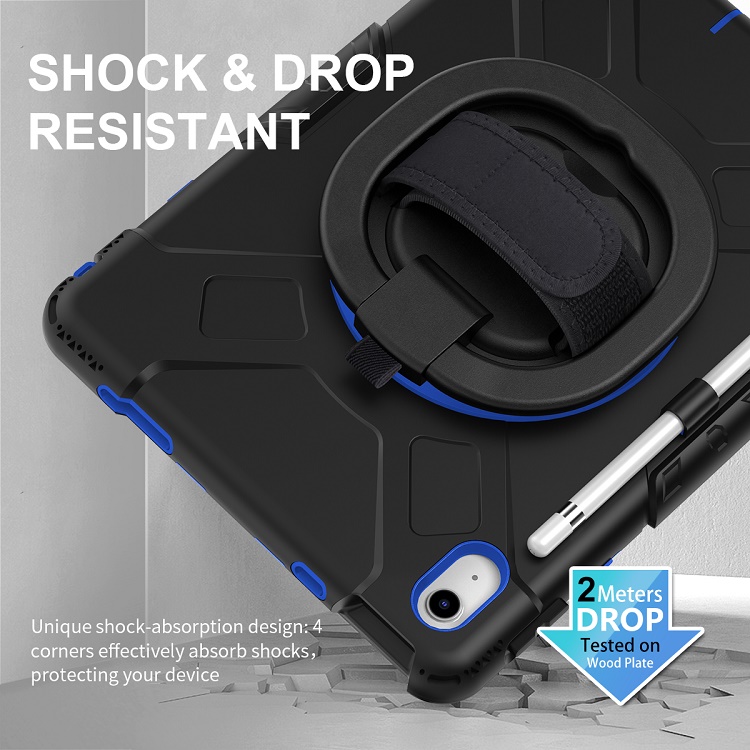 Full protective 360 rotating silicone PC rugged tablet shell case kids with hand strap kickstand for ipad case 10th generation