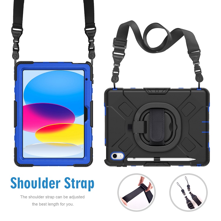 Full protective 360 rotating silicone PC rugged tablet shell case kids with hand strap kickstand for ipad case 10th generation