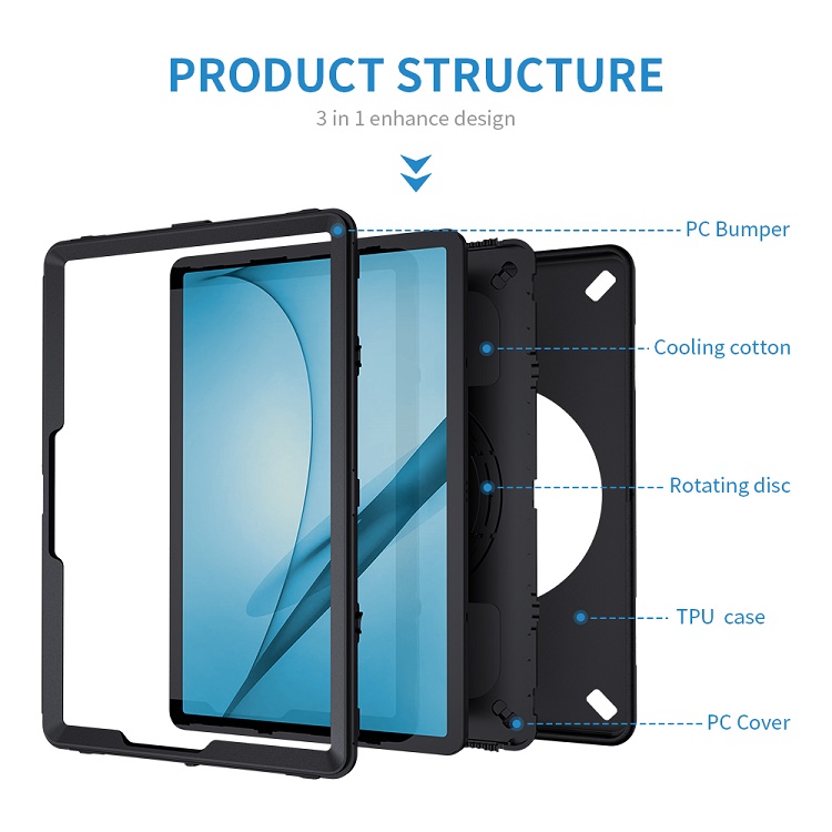 For Samsung Galaxy Tab S7 360 Rotation Hand Strap Kickstand 11 inch PC TPU Tablet Case