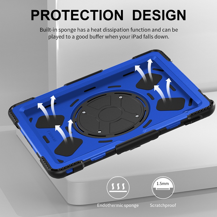 Full protective 360 rotating silicone PC rugged tablet shell case kids with hand strap kickstand for ipad case 10th generation