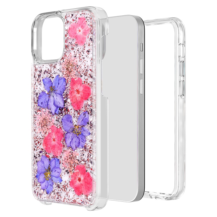 Luxury Real Dried Flower Designed Soft TPU Bumper Shockproof Phone Case for iPhone 13 Mini 5.4 inch Cover