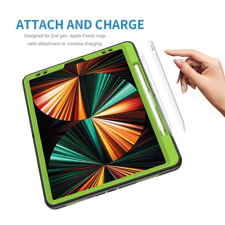 Shockproof Hybrid TPU PC Tablet Shell Case for iPad Pro 12.9 Case Cover 2021 5th Gen with Pen Holder Kicksttand Hand Strap