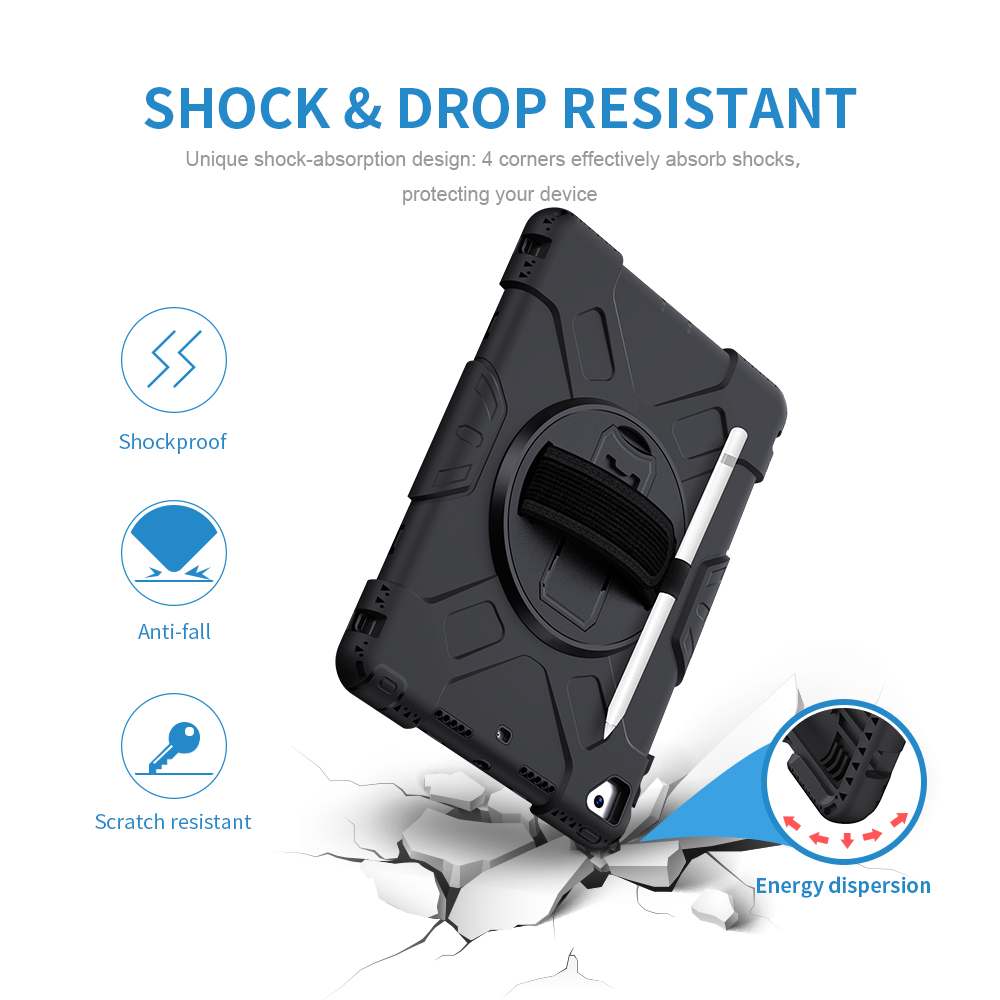 For iPad mini 5 Silicone Case 360 Rotation Hand Strap & Kickstand Heavy Duty Rugged Tablet Case for iPad Mini 4/5