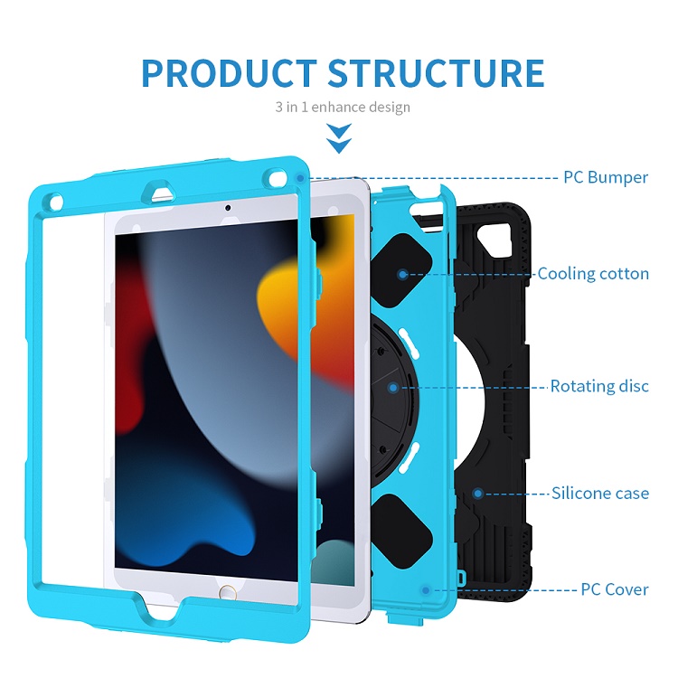Detachable protective rugged tablet cover for ipad 9th gen 10.2 tablet case with pencil holder