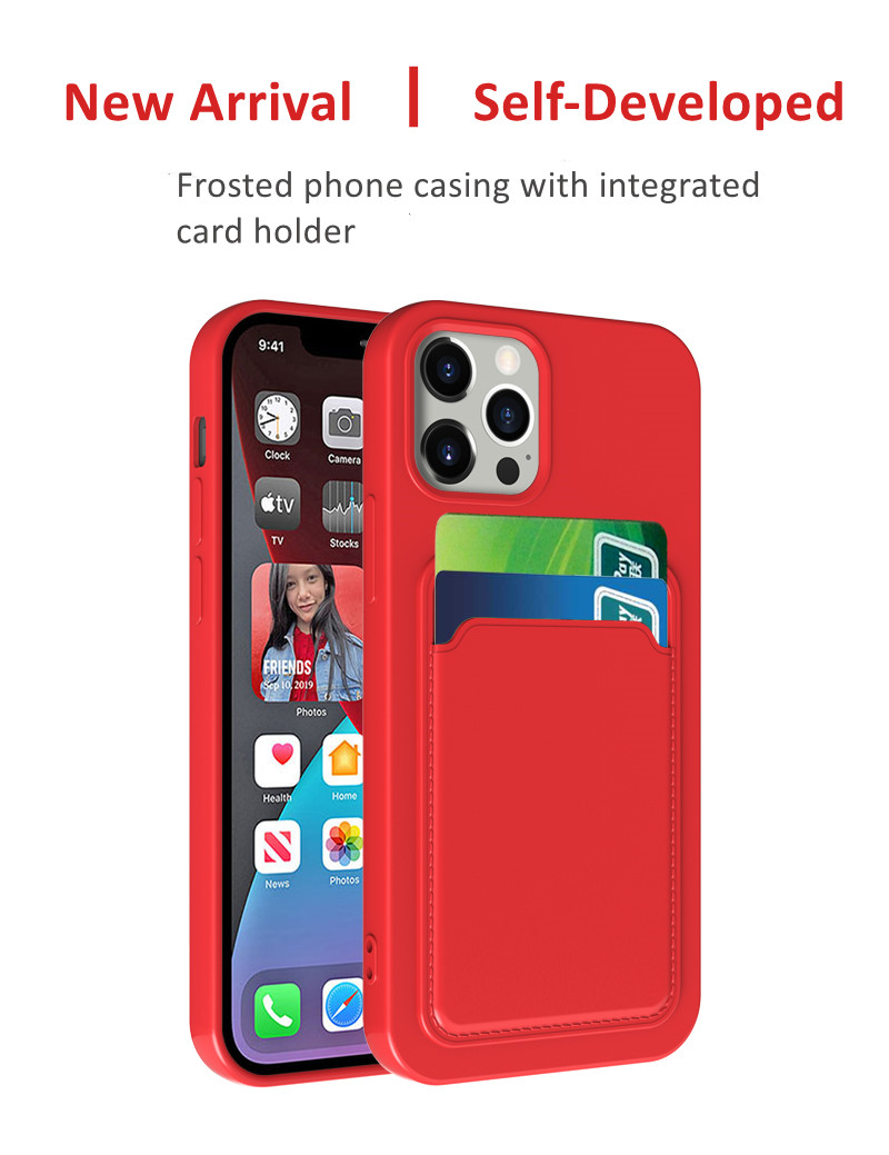 New trending colorful frosted cell phone casting with integrated card holder capinha celular mobile phone's housing for iPhone12