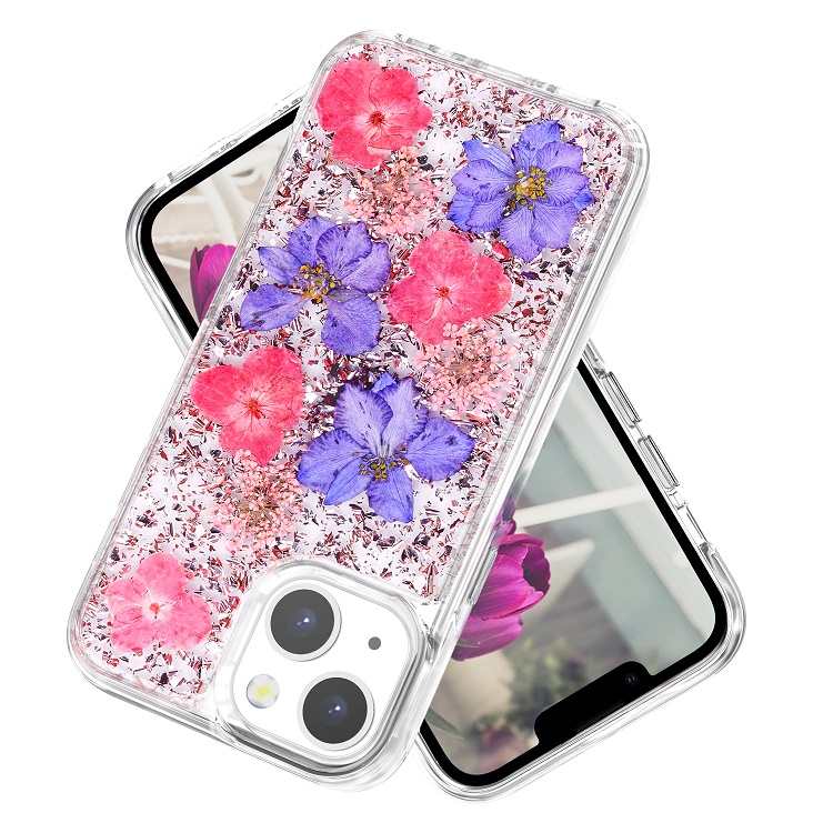 Luxury Real Dried Flower Designed Soft TPU Bumper Shockproof Phone Case for iPhone 13 Mini 5.4 inch Cover