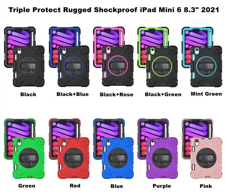 Tablet Cases Hybrid Armor Silicone Kickstand Cover for iPad mini 6 8.3 inch 2021 Shockproof Tablet Cover