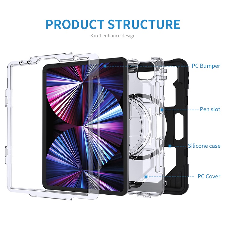 Custom Clear PC Protector for iPad Case Pro 11 Tablet Cover 3rd Generation Case with Pencil Holder