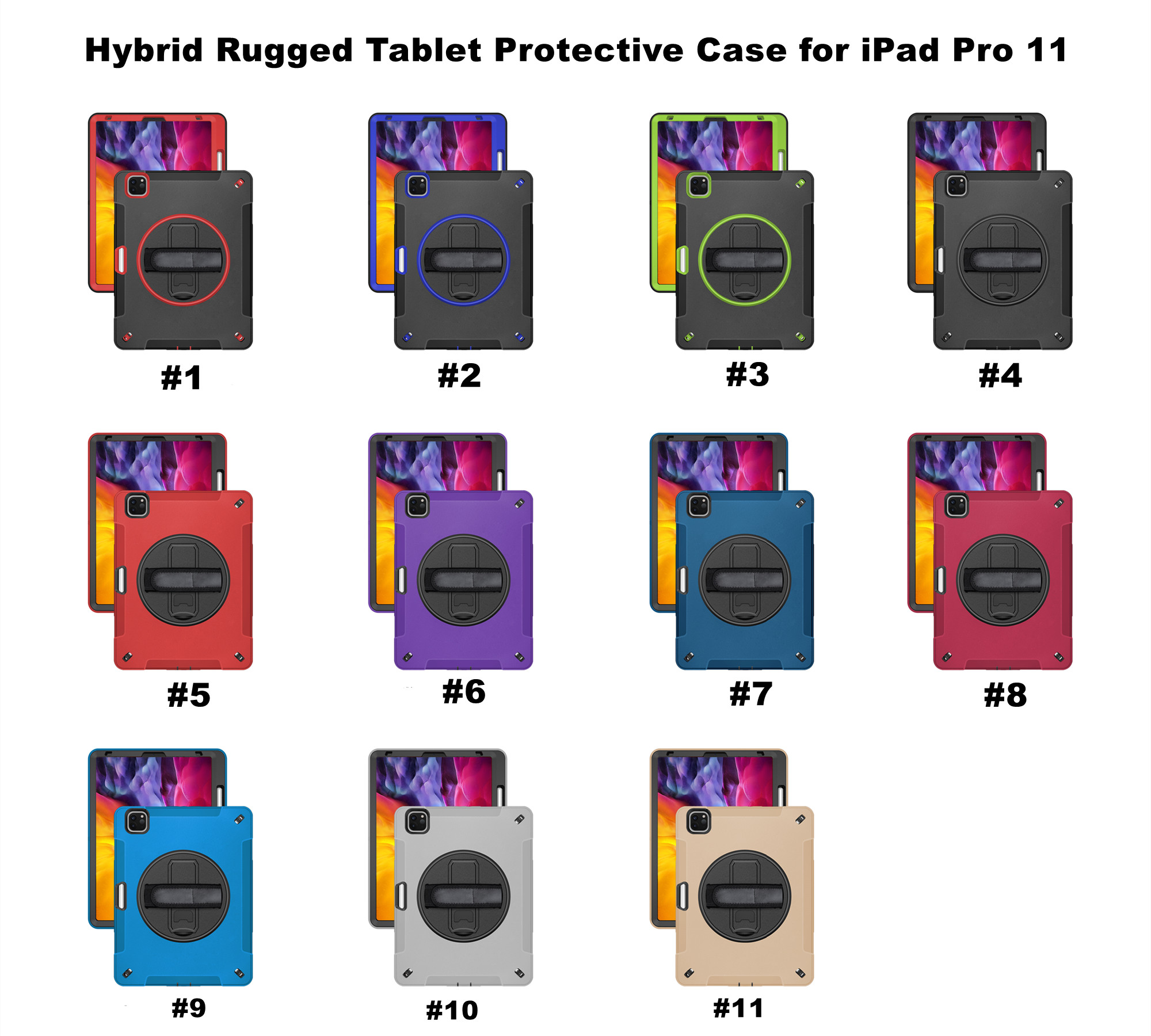 New Arrival Adjustable Rotating Hand Strap Shockproof Rugged TPU Tablet Casing shell for iPad Pro 11 2021 Case with Pen Holder