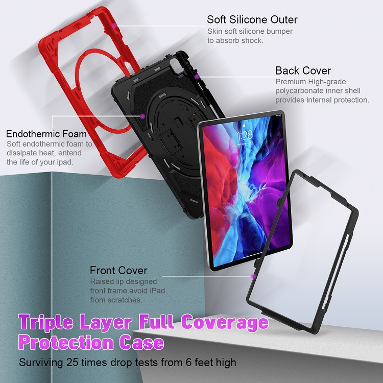 For iPad pro 12.9 case 2020 4th generation with pen holder shockproof rugge silicone protective case for ipad pro 12.9 cover