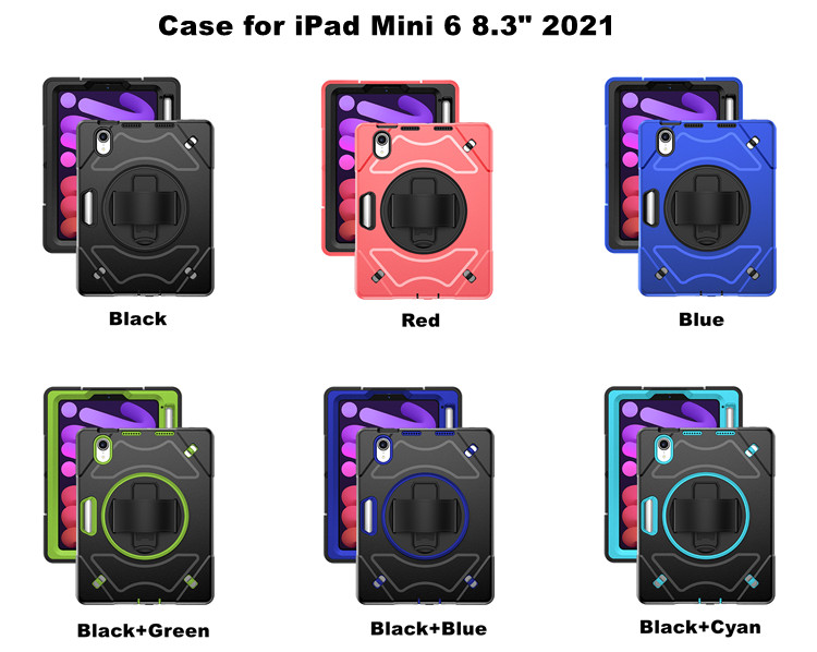 Drop protective ipad mini 6th gen 8.3 inch 2021 case for kids, shockproof rugged cover with pencil holder stand for ipad mini 6