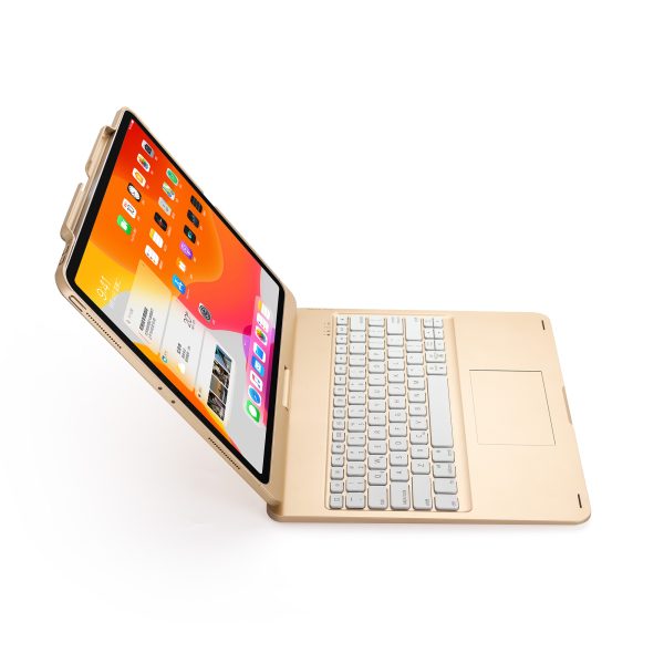 360-degree colorful backlight wireless bluetooth keyboard tablet case with pen nest touch mouse golden color
