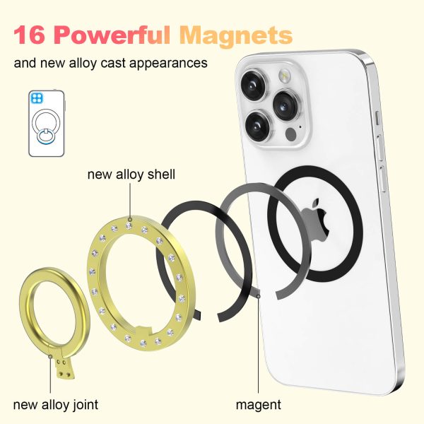 Zinc Alloy Shining Glass Diamond Strong Magnetic kickstand for Magsafe Phone Ring Holder Finger Grip 360°-08