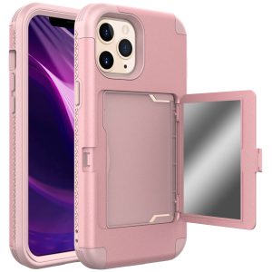 Applicable iPhone 14 Goddess Makeup Mirror Silicone PC Drop-proof Phone Case Apple 14 Pro Plug-in Case Green Color-01