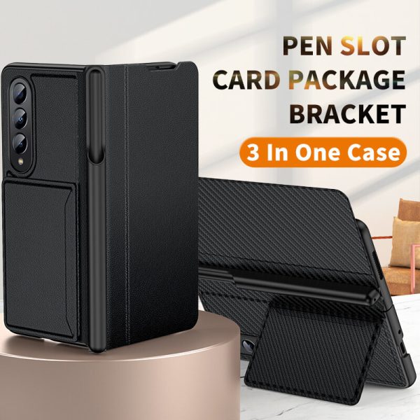 Samsung Fold4 folding screen mobile phone case card case bracket pen case three-in-one protective cover-001