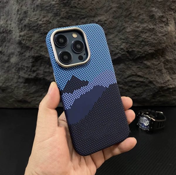 New Mountain and Galaxy Magnetic Suitable for Apple 15ProMax Kevlar Textured Phone Case iPhone14 Luminous