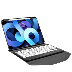iPad Air 5 & iPad Pro 11 2022 Transparent Acrylic Case with Detachable Back Stand & Bluetooth Keyboard – Ultra Slim Protective Cover Black Color