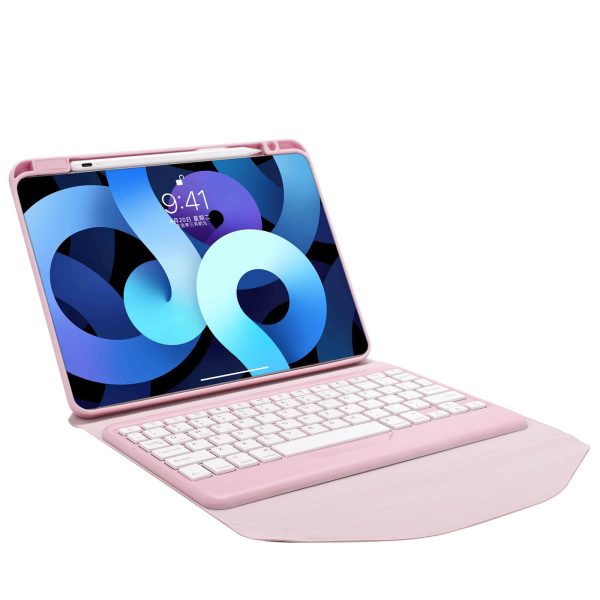 iPad Air 5 & iPad Pro 11 2022 Transparent Acrylic Case with Detachable Back Stand & Bluetooth Keyboard – Ultra Slim Protective Cover Pink Color