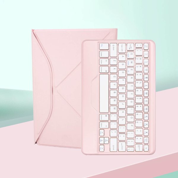iPad Air 5 & iPad Pro 11 2022 Transparent Acrylic Case with Detachable Back Stand & Bluetooth Keyboard – Ultra Slim Protective Cover Pink Color - Image 2