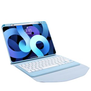 iPad Air 5 & iPad Pro 11 2022 Transparent Acrylic Case with Detachable Back Stand & Bluetooth Keyboard – Ultra Slim Protective Cover Blue Color
