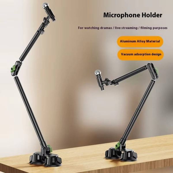All-in-One Video Shooting Stand - Foldable Rotating Aluminum Mount with Dual Suction Cups | for Phone/Microphone/Lighting - Image 4
