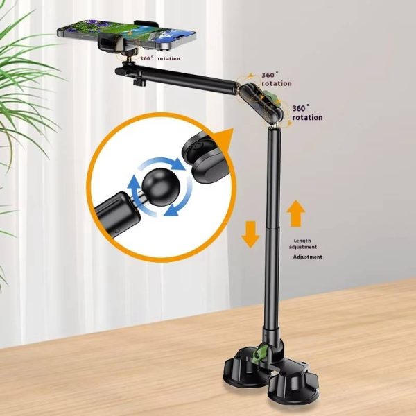 All-in-One Video Shooting Stand - Foldable Rotating Aluminum Mount with Dual Suction Cups | for Phone/Microphone/Lighting - Image 3