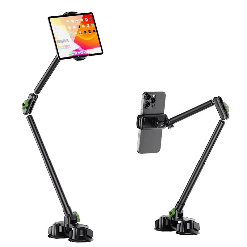 All-in-One Video Shooting Stand - Foldable Rotating Aluminum Mount with Dual Suction Cups | for Phone/Microphone/Lighting