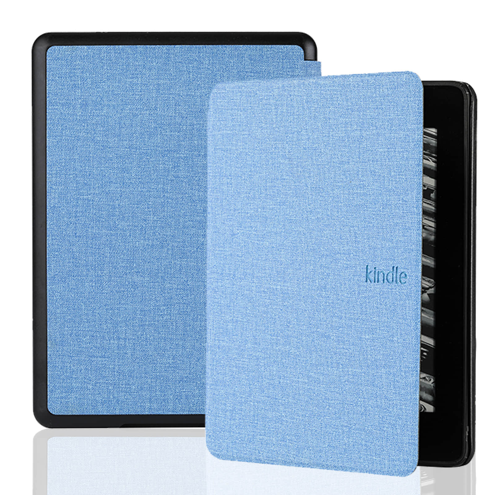 Light blue fabric protective cover case for Amazon Kindle Paperwhite e-reader