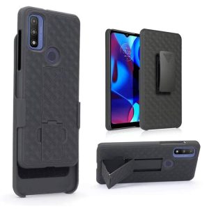 Moto G Pure Case - Woven Texture Stand & Magnetic Back Clip | 2-in-1 Shockproof Phone Sleeve with Adjustable Holder