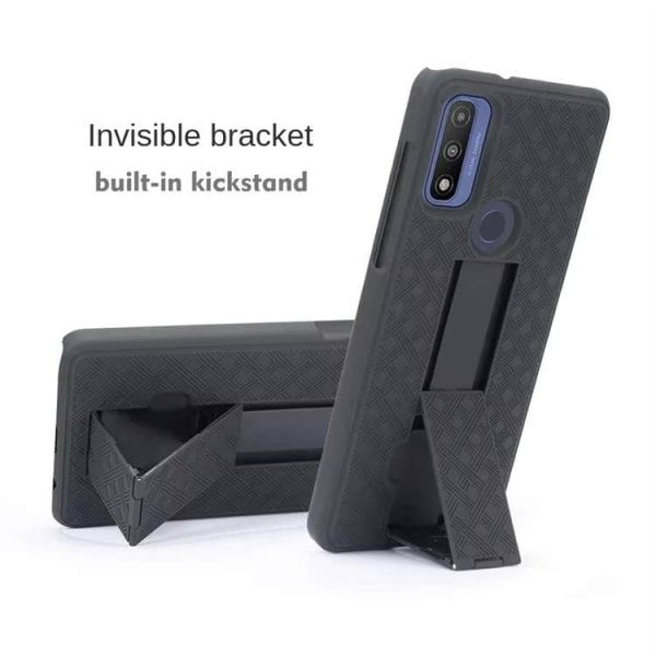 Moto G Pure Case - Woven Texture Stand & Magnetic Back Clip | 2-in-1 Shockproof Phone Sleeve with Adjustable Holder - Image 2