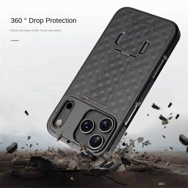 iPhone 17 Pro Max/17 Air Case - Woven Texture Stand & Magnetic Back Clip | Sliding Sleeve with Shockproof Hard Case - Image 3