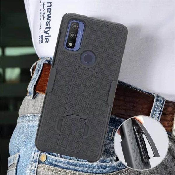 Moto G Pure Case - Woven Texture Stand & Magnetic Back Clip | 2-in-1 Shockproof Phone Sleeve with Adjustable Holder - Image 3