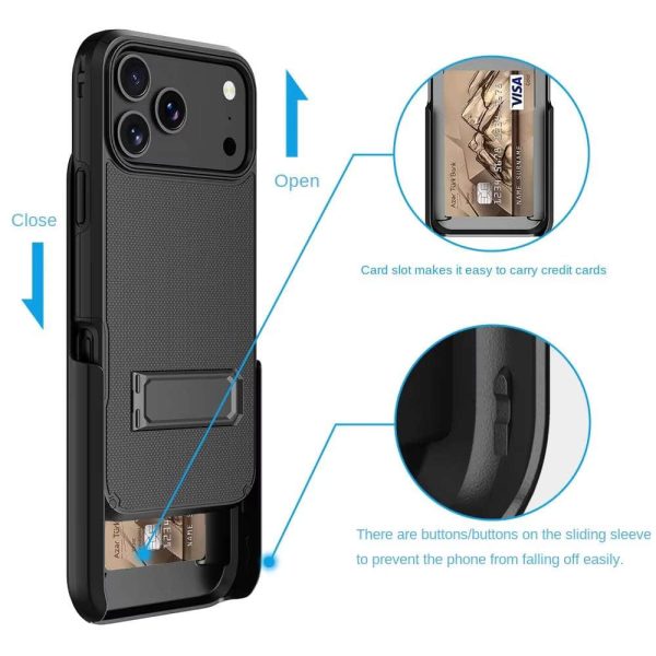iPhone 16 Pro Max/17 Case - Magnetic Back Clip & Card Holder | Sliding Sleeve with Adjustable Stand & Shockproof Protection - Image 4