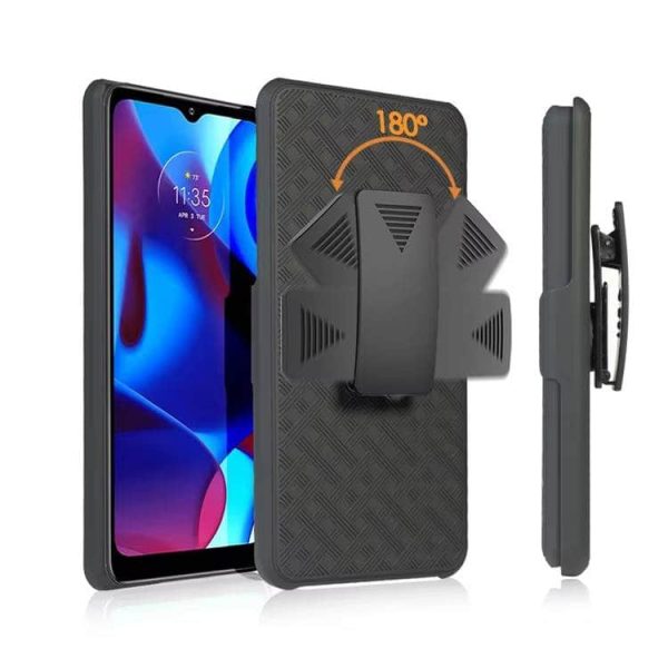 Moto G Pure Case - Woven Texture Stand & Magnetic Back Clip | 2-in-1 Shockproof Phone Sleeve with Adjustable Holder - Image 4