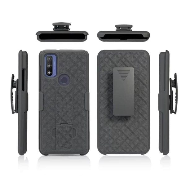 Moto G Pure Case - Woven Texture Stand & Magnetic Back Clip | 2-in-1 Shockproof Phone Sleeve with Adjustable Holder - Image 5
