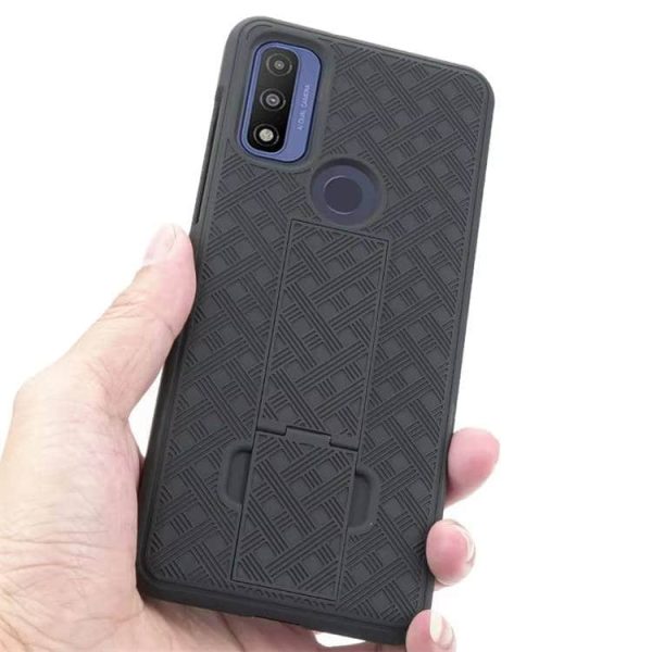 Moto G Pure Case - Woven Texture Stand & Magnetic Back Clip | 2-in-1 Shockproof Phone Sleeve with Adjustable Holder - Image 6